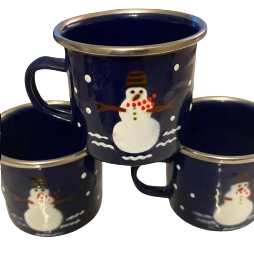 Set of 3 Vintage 90s Golden Rabbit II Enamelware Hot Chocolate Mugs